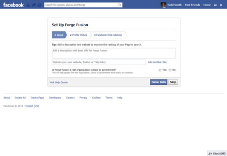 Facebook Business Page Organization Information
