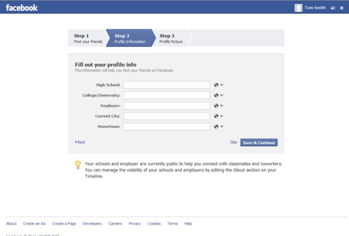 Facebook Account Setup Step Two