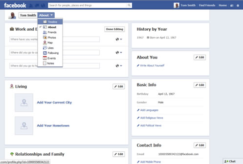 Facebook Account Setup Timeline Dropdown Navigation